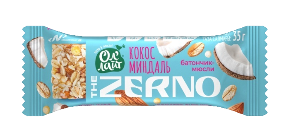Батончик-мюсли ОлЛайт Zerno Кокос-миндаль 35гр
