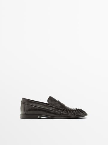 Massimo Dutti Лоферы из тисненой кожи, коричневый