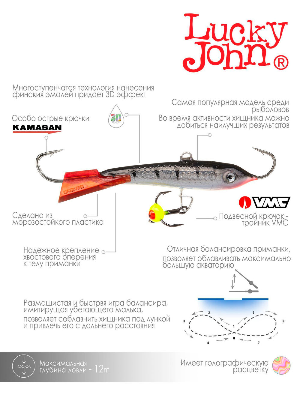 Балансир Lucky John CLASSIC 7 с тр. 70мм/12HRT блистер