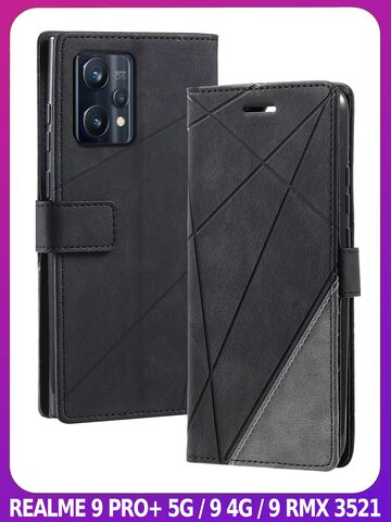 Дизайнерский чехол-книжка из кожи для REALME 9 PRO+ и 9 4G (3521) с отделом для наличных, 3 слотами для карт и подставкой