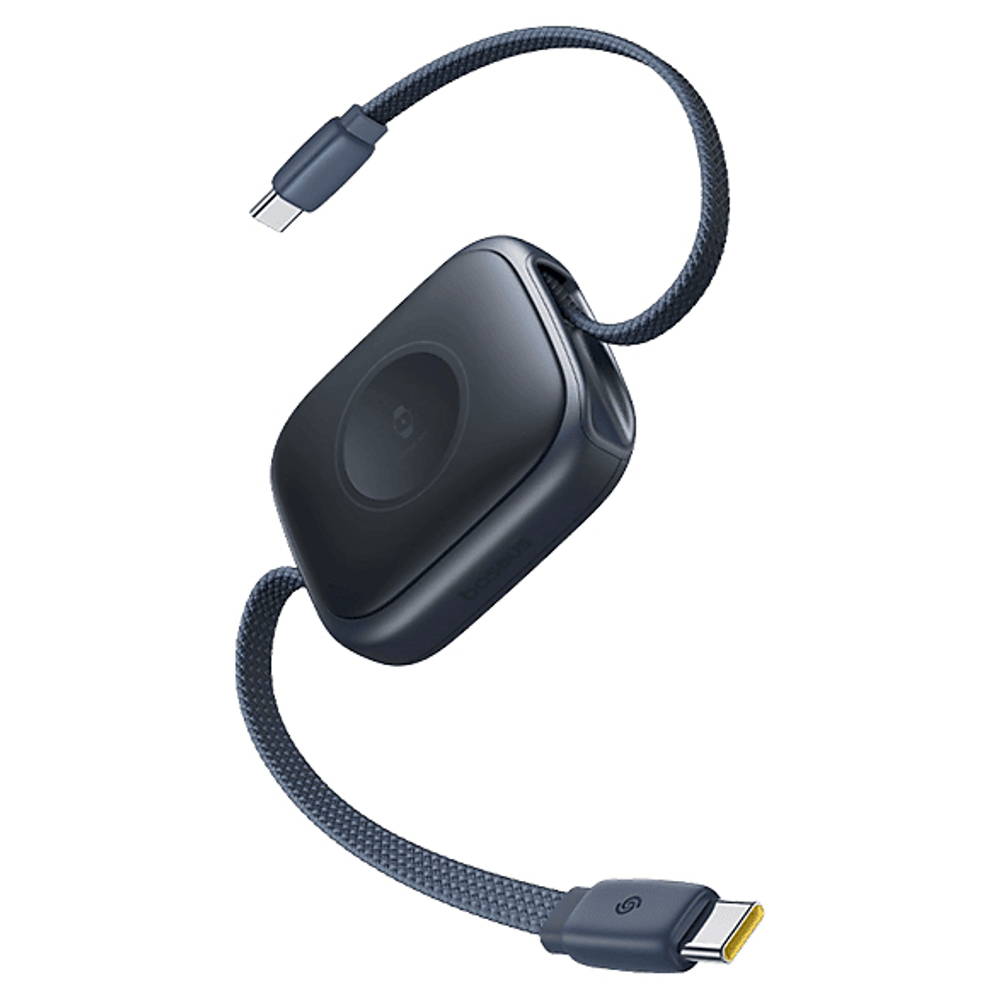 USB-C Кабель Multi-Function Retractable Fast Charging Cable USB-C to USB-C + with Built-in Apple Watch Wireless Charger 100W 0.9m - Midnight Black