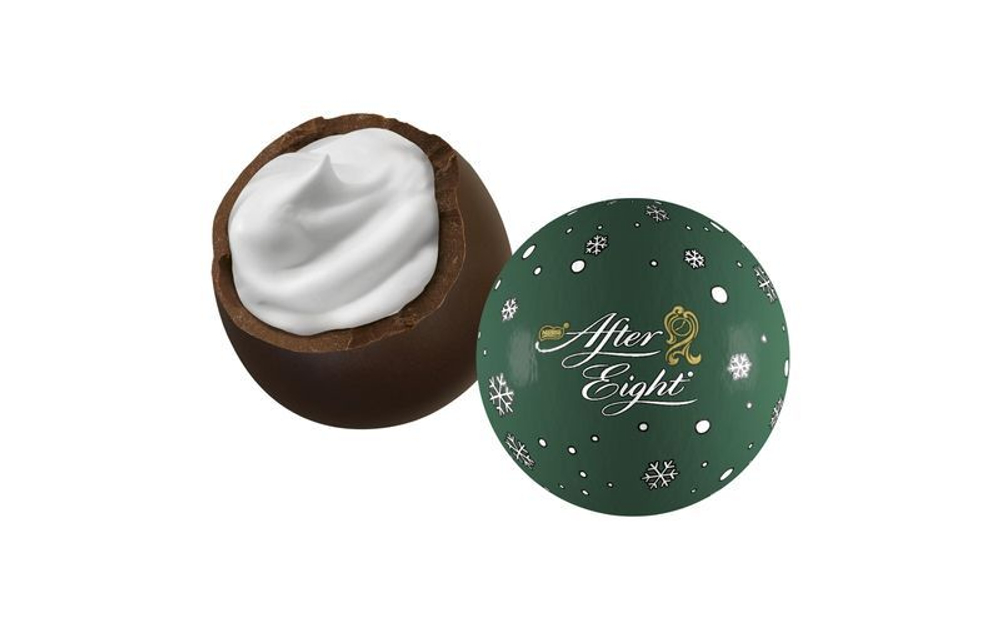 Шоколадные конфеты AFTER EIGHT Weihnachtskugeln Рождественские игрушки с мятой 91 г (из Финляндии)