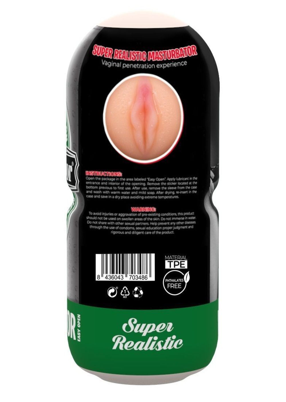 Стилизованный под пивную банку мастурбатор-вагина Vagina Beer Masturbator (Цвет: телесный)