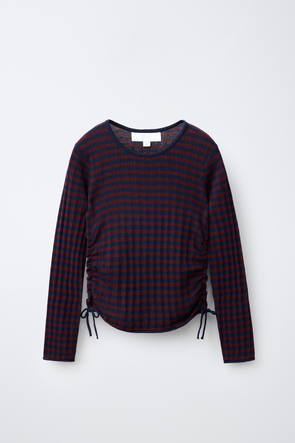 ZARA СВИТЕР В ПОЛОСКУ СО СБОРКАМИ, ТЕМНО-БОРДОВЫЙ