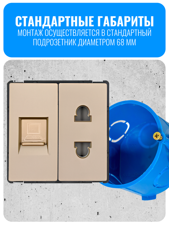 Розетка комбинированная Smart Aura для роутера 220В + интернет RJ45 серия Classic без рамки