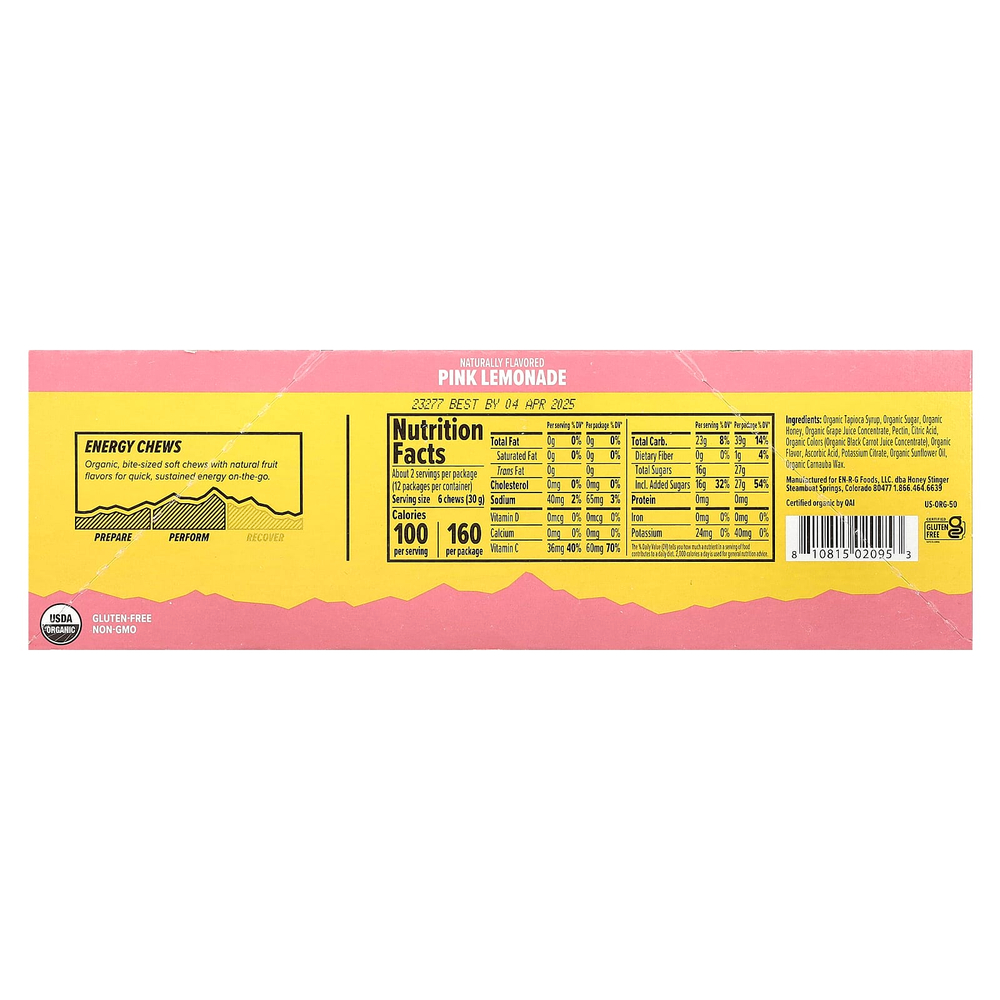 Honey Stinger, Energy Chews, розовый лимонад, 12 пакетиков по 50 г (1,8 унции)
