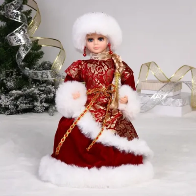 Снегурочка музыкальная «Нарядный кафтан» 40 см (красная шубка)
