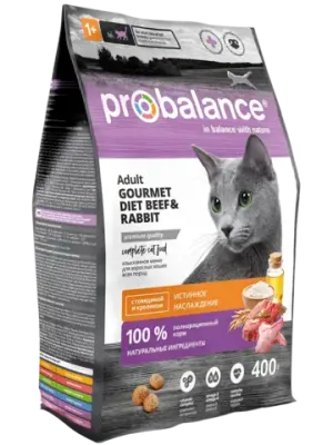 Сухой корм ProBalance Gourmet Diet для взрослых кошек с говядиной и кроликом