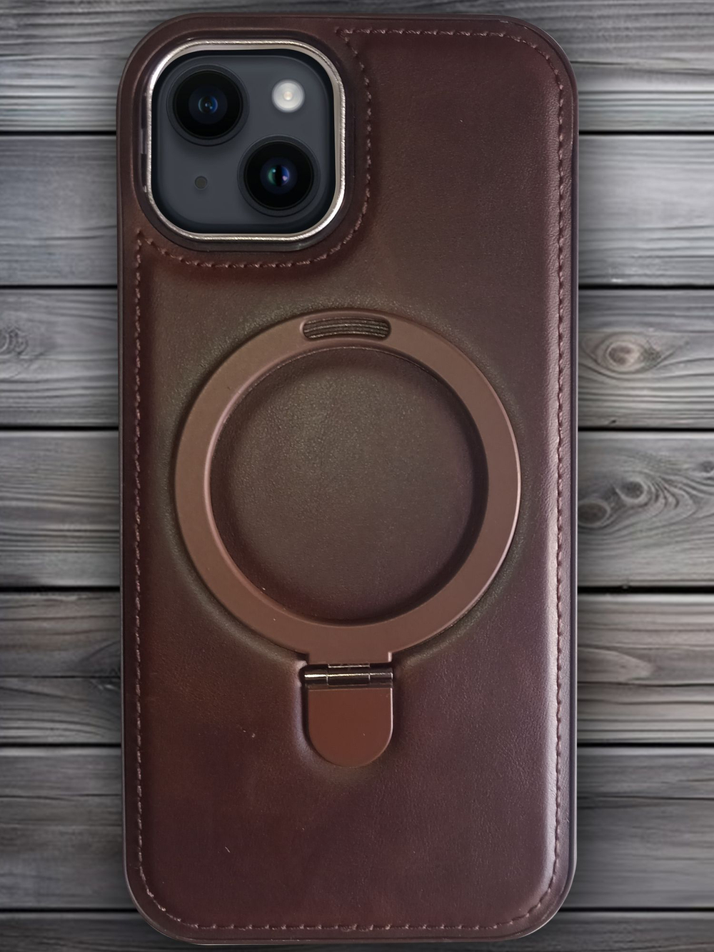 Business style чехол из кожи для IPHONE 15 с кольцом-подставкой и бархатной подкладкой