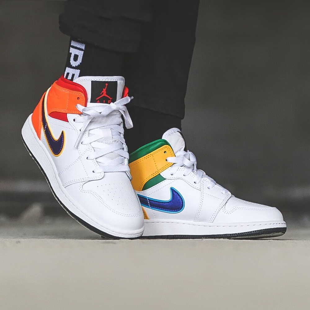 Jordan 1 Mid GS White Court Purple Teal