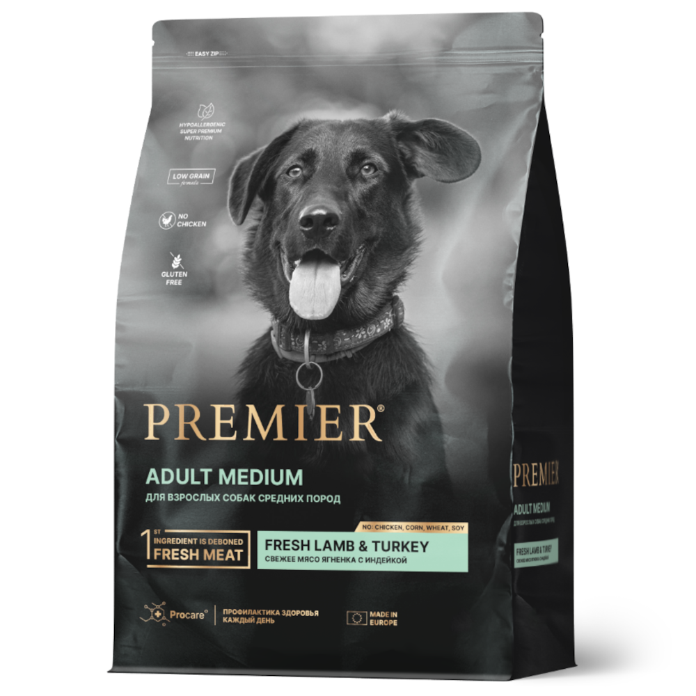 Сухой корм PREMIER Dog для собак средних пород, ягненок с индейкой - 10 кг