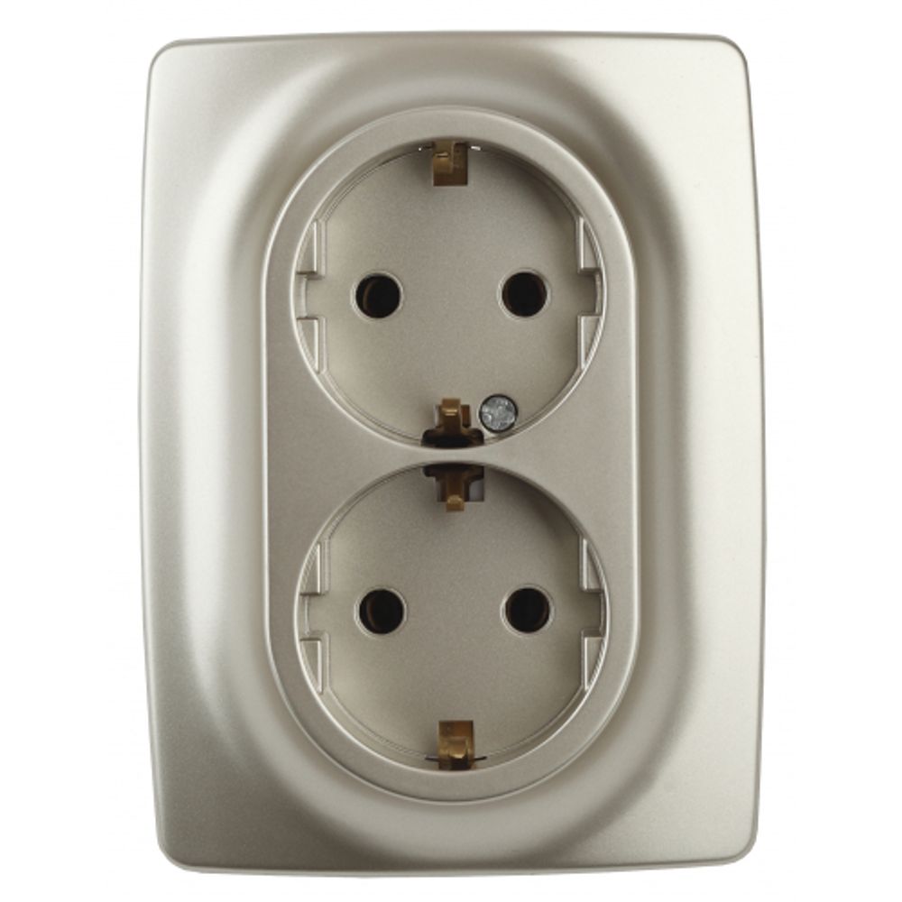 Розетка ЭРА Серия 12 12-2106-04 двойная с заземлением 2X2P+E Schuko 16A-250В IP20 шампань | Эра 12