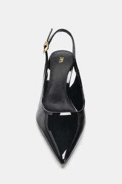ZARA ТУФЛИ НА КАБЛУКЕ С МЕТАЛЛИЧЕСКОЙ ПРЯЖКОЙ, ЧЕРНЫЙ
