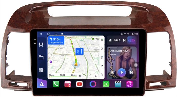 Магнитола для Toyota Camry 30 2001-2006 (рамка дерево 1) - FarCar S500-TS10 монитор 9.5" QLED на Android 14, Быстрая, CarPlay, 4G SIM-слот