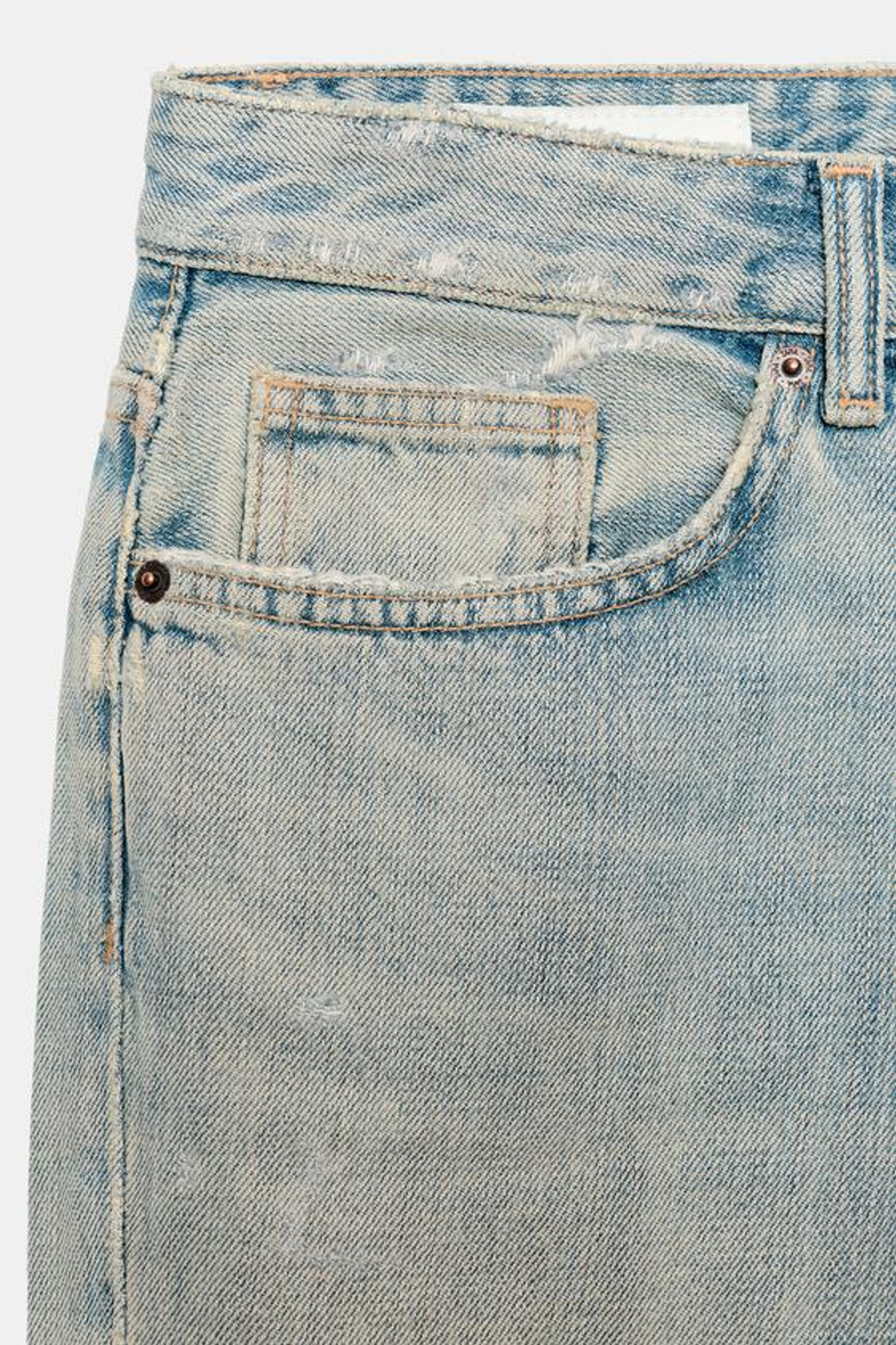ZARA УКОРОЧЕННЫЕ ДЖИНСЫ TRF С РАЗРЕЗАМИ, СЕРО-СИНИЙ