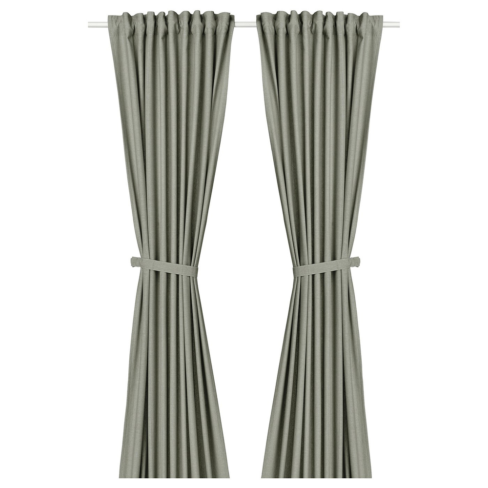 IKEA LENDA  (ИКЕА ЛЕНДА)  -  Штора на шторной ленте, 2 шт. - светлый серо-зелёный 140x250 см