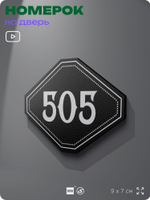 Номерок на дверь квартиры 505, для кабинета, офиса, шильдик 9 х 7 см, черный, Айдентика Технолоджи