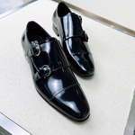 Мужские кожаные монки Ferragamo с двумя пряжками — чёрные — фото 3