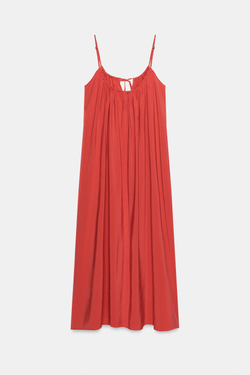 ZARA СТРУЯЩЕЕСЯ ПЛАТЬЕ МИДИ С ЗАВЯЗКАМИ, КОРАЛЛОВО-КРАСНЫЙ