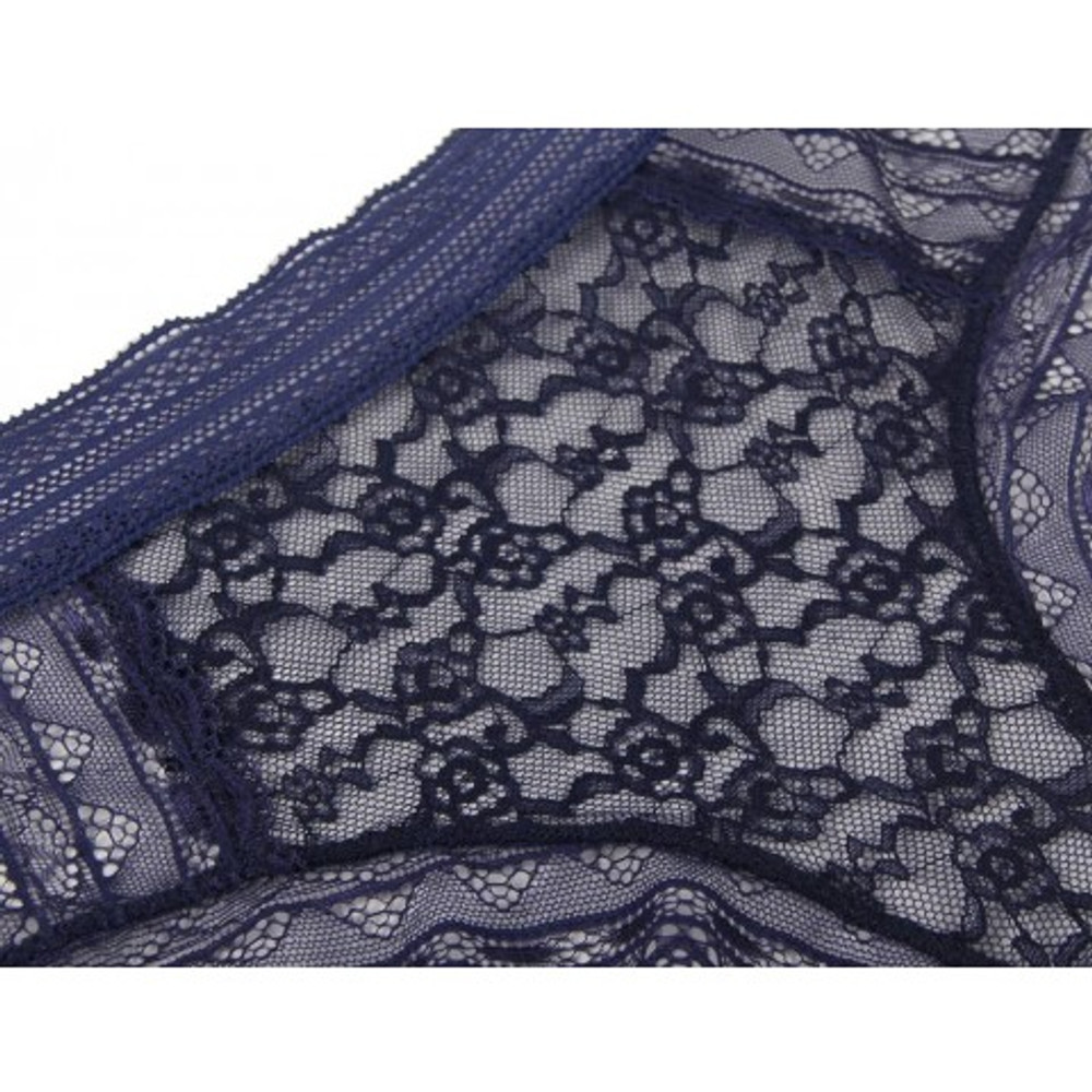 Трусики бразилиана Floral Lace, синие, XL-2XL