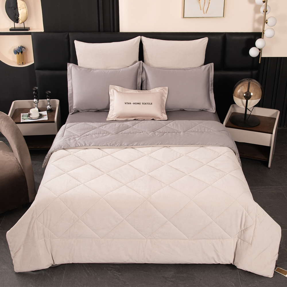 КПБ на резинке Сатин Velvet Premium с Одеялом VPR010, Евро, 4 наволочки, простынь 160*200*25
