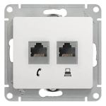 GLOSSA РОЗЕТКА двойная RJ11+RJ45 кат.5e, механизм, БЕЛЫЙ