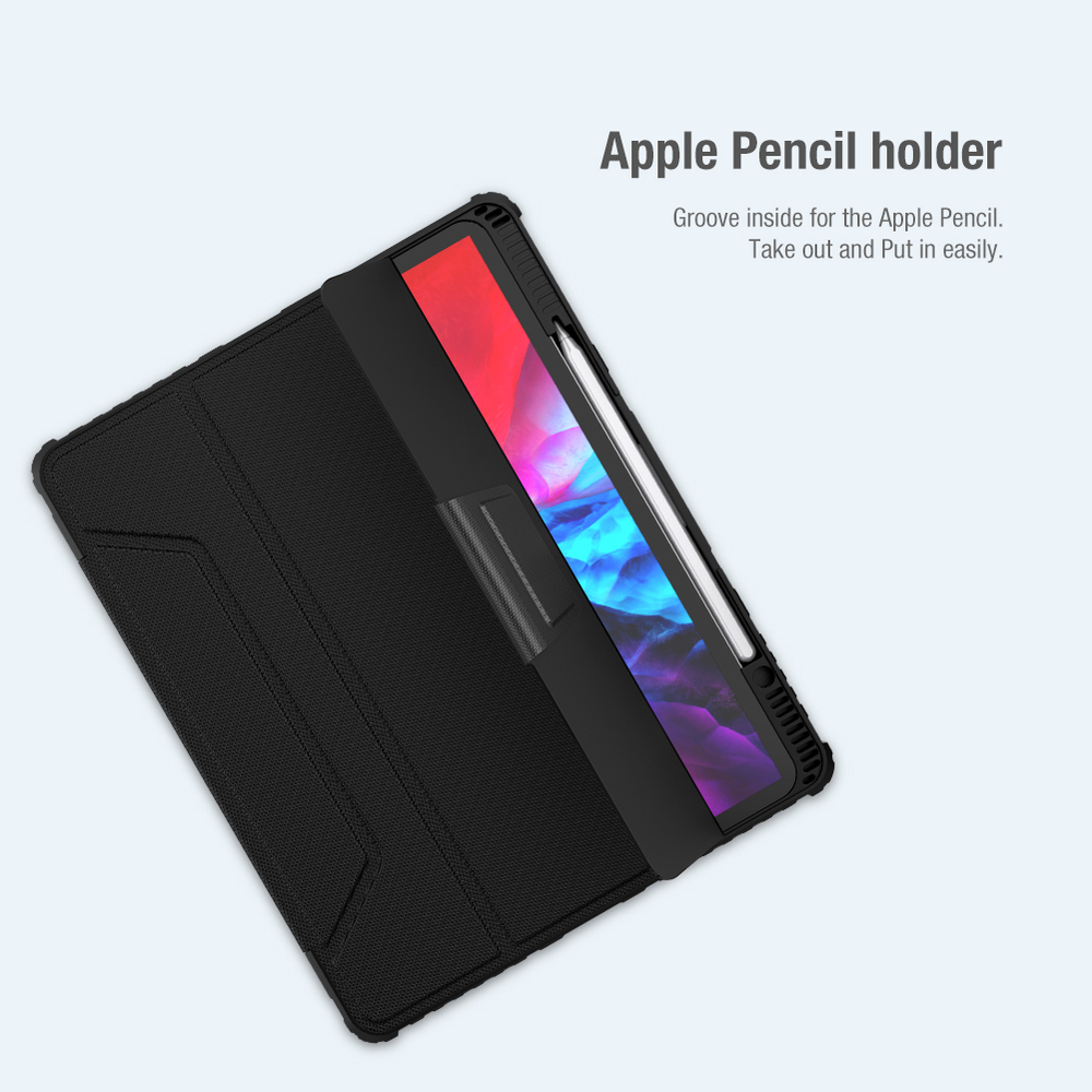 Чехол книжка от Nillkin для планшета iPad Pro 12.9 с 2020 года и iPad Air 13 с 2024-, серия Bumper Pro, с задней шторкой для камеры