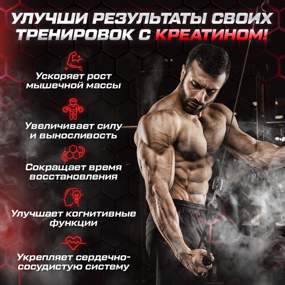 Креатин моногидрат порошок 400 гр 80 порций, спортивное питание для набора мышечной массы