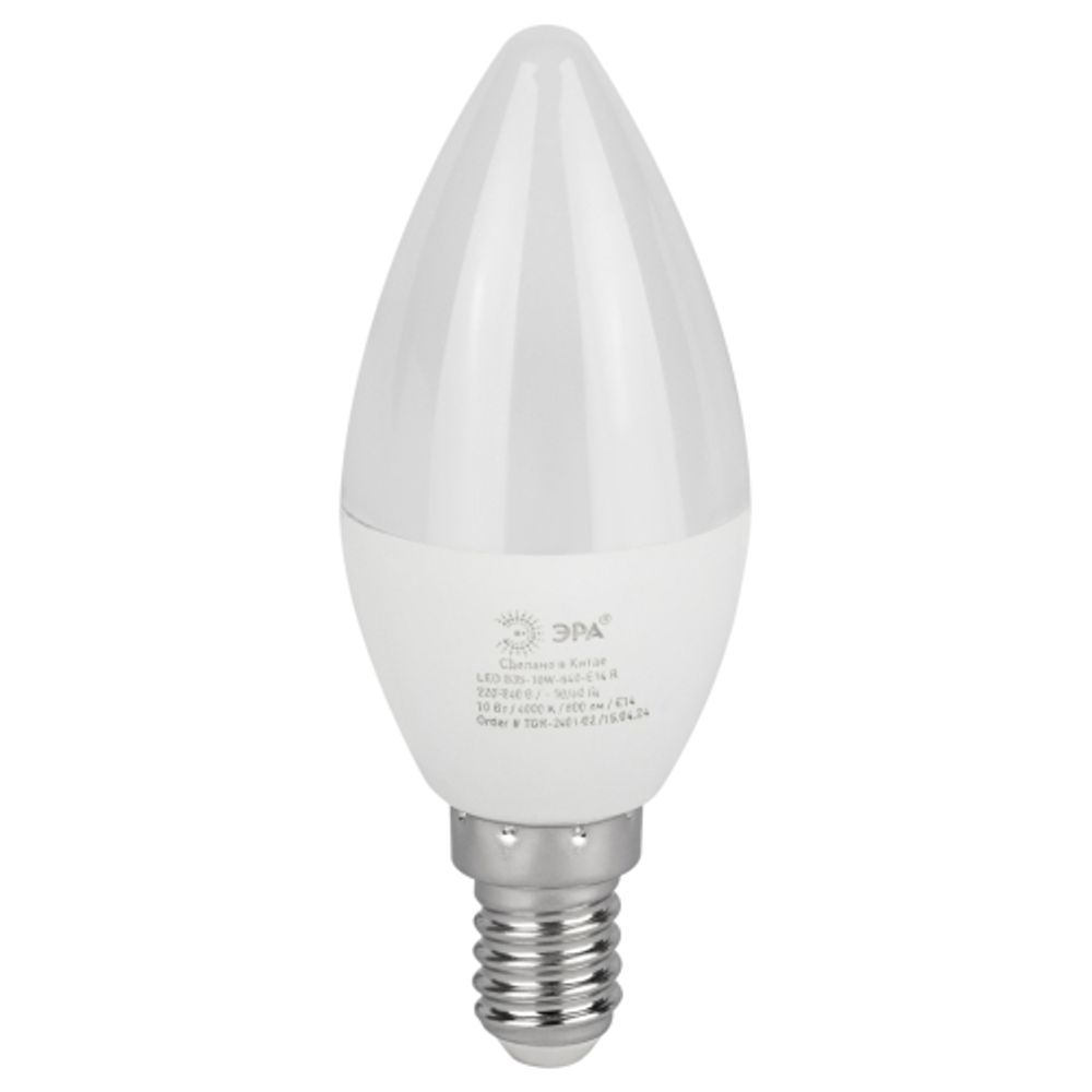 Лампа светодиодная ЭРА RED LINE LED B35-10W-840-E14 R 10Вт свеча нейтральный белый свет Е14 | Лампы cветодиодные Свеча (B/C)