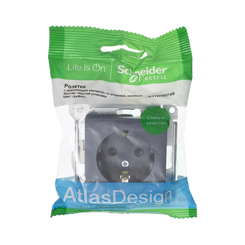 ATLASDESIGN РОЗЕТКА с заземлением со шторками, 16А, механизм, ГРИФЕЛЬ
