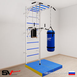 Шведская стенка Sv Sport 5467 (Турник рукоход/Брусья/Канат/Трапеция/Цепь/Мешок 30кг/Мат 1м)