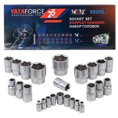 Головки 1/4'', 1/2'', набор 25пр YATAFORCE YF-50121G