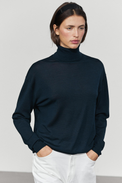 Massimo Dutti Свитер из 100% шерсти с высоким воротником, синий