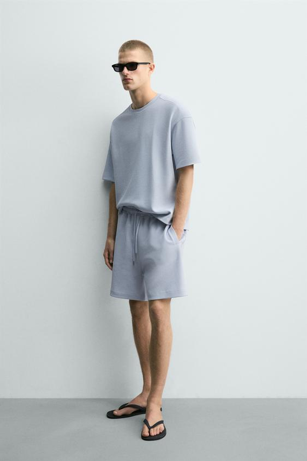 ZARA ШОРТЫ-ДЖОГГЕРЫ RELAXED FIT INTERLOCK, НЕБЕСНО-ГОЛУБОЙ