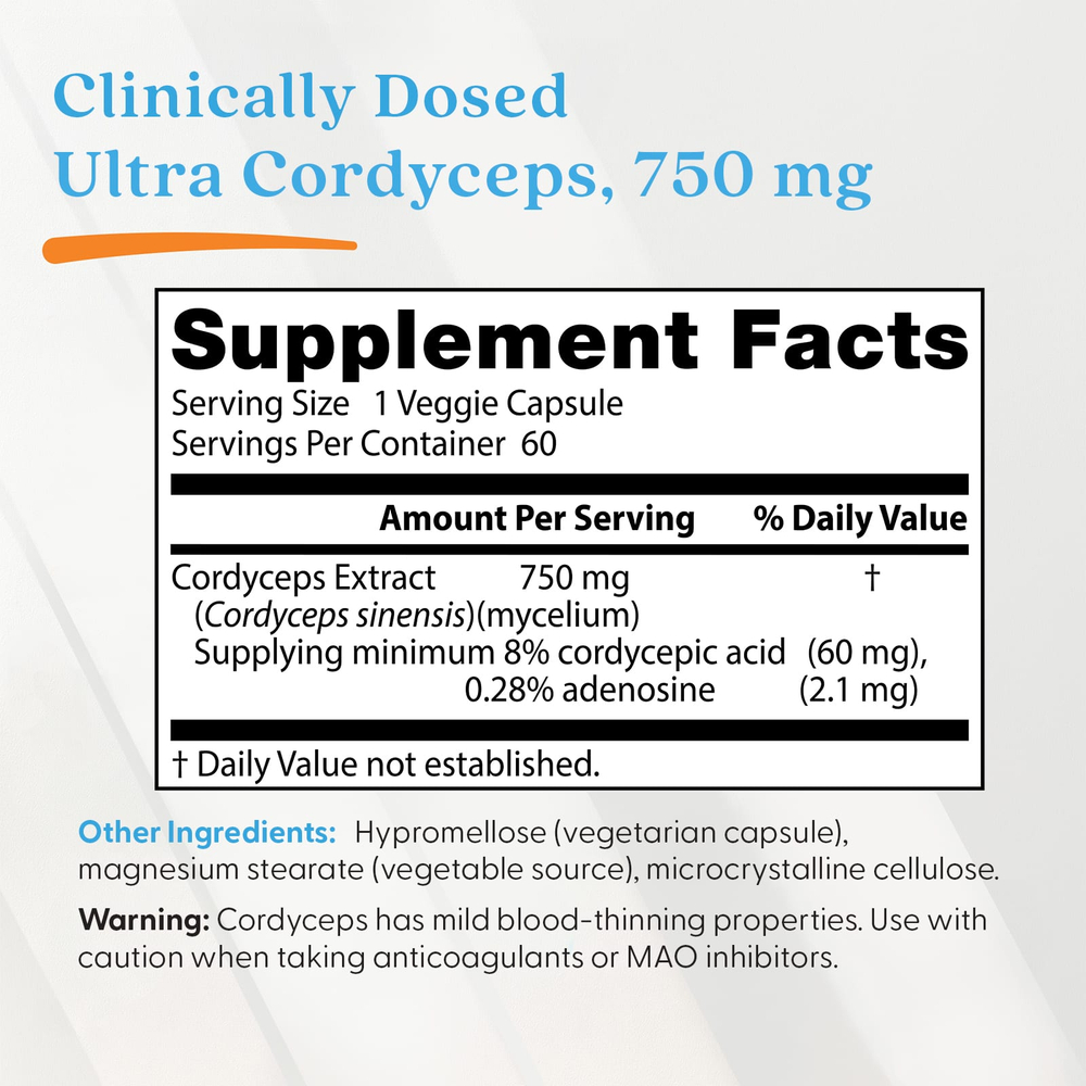 Doctor's Best, ультра кордицепс, 750 мг, 60 вегетарианских капсул