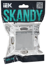 SKANDY Розетка 1-местная с заземлением с защитными шторками и крышкой 16А IP44 SK-R11S серебряный IEK