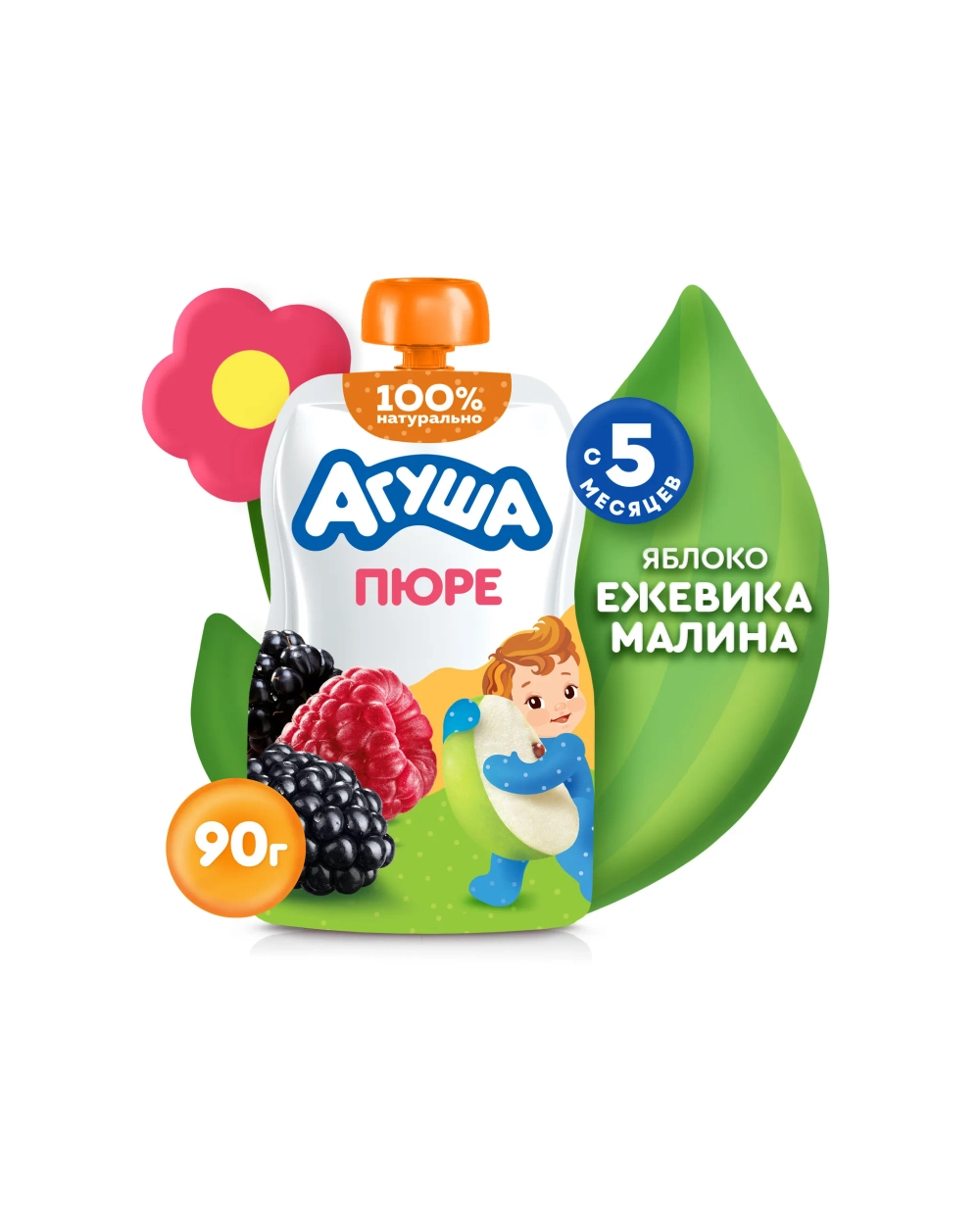 Пюре Агуша Яблоко-ежевика-малина с 5 мес 90 г