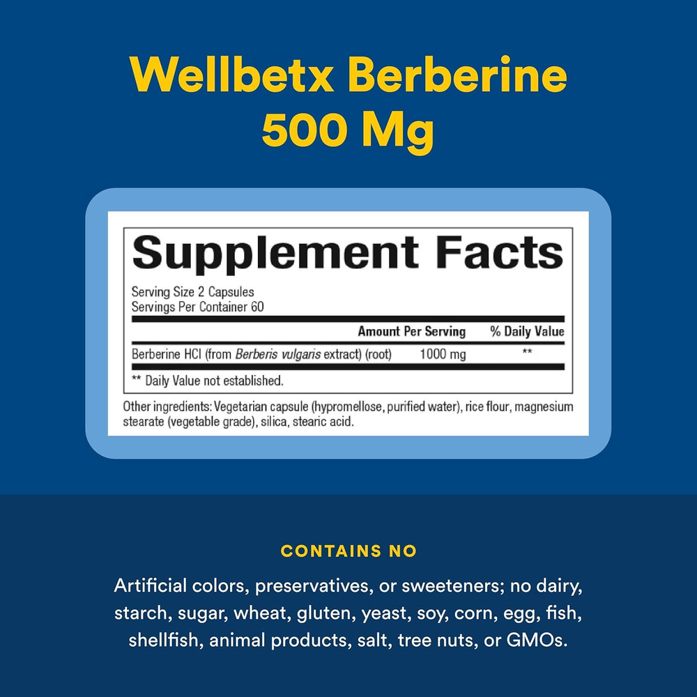 Natural Factors, WellBetX®, берберин, 120 вегетарианских капсул (500 мг в 1 капсуле)