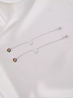 Серьги-протяжки Миражи с зелеными кристаллами Swarovski