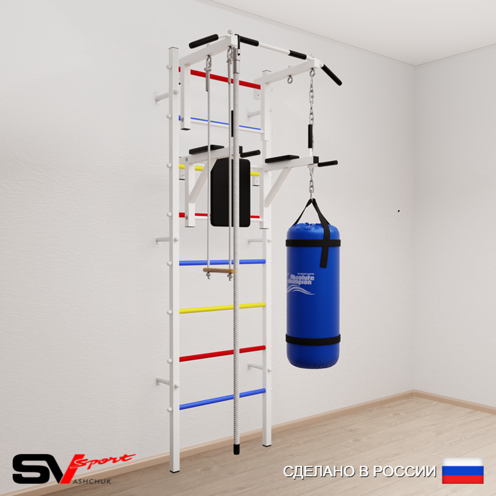 Шведская стенка Sv Sport усиленная 6761 (Турник стандарт/Брусья/Канат/Трапеция/Цепь/Мешок 15кг)