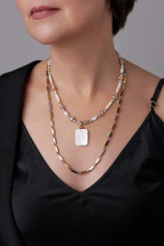 HMG 1328 Колье двойное с прямоугольным перламутром mix арт.2500