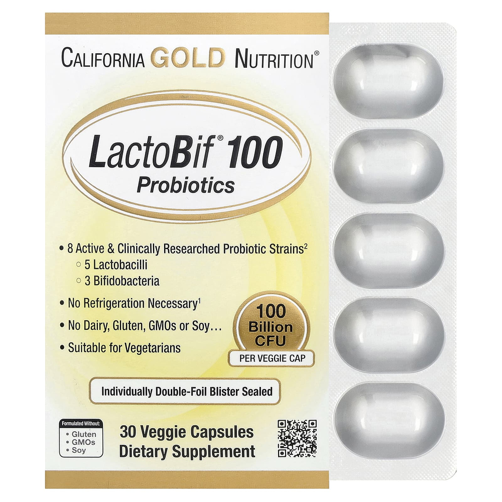 California Gold Nutrition, LactoBif® 100, пробиотики, 100 млрд КОЕ, 30 растительных капсул