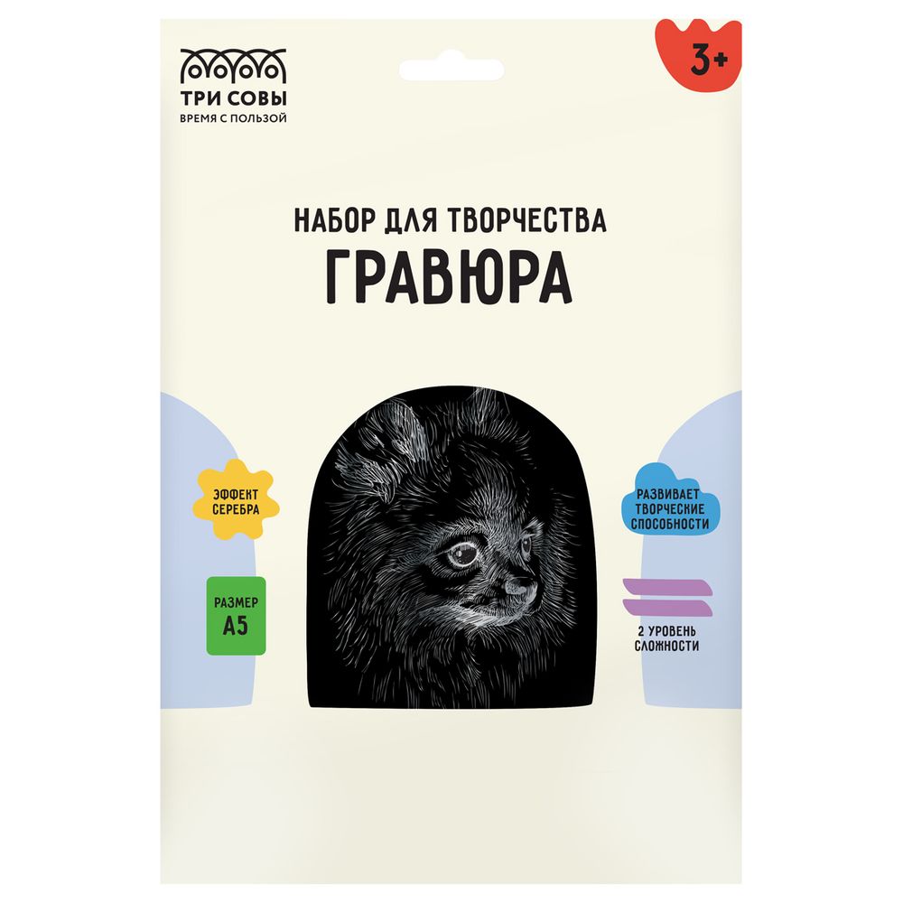 Гравюра малая с эффектом серебра Три совы Шпиц