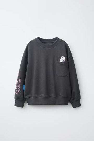 ZARA ТОЛСТОВКА С ПРИНТОМ-ЛОГОТИПОМ RIPNDIP, АНТРАЦИТОВО-СЕРЫЙ