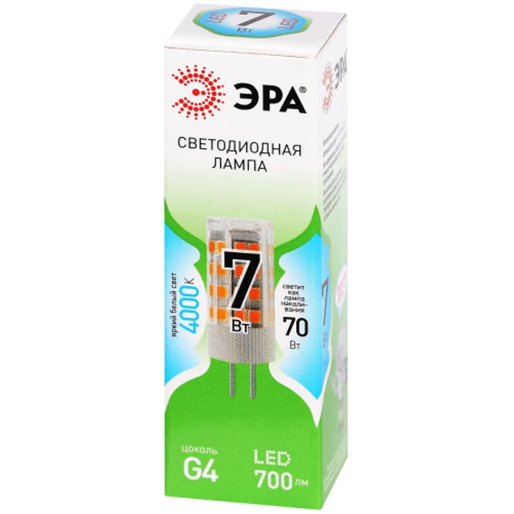 Лампа светодиодная ЭРА GREEN LINE LED G4-JC-7W-840-12V GL 7Вт капсула 12В яркий белый свет G4 | Лампы cветодиодные Капсульные (G4, G9)