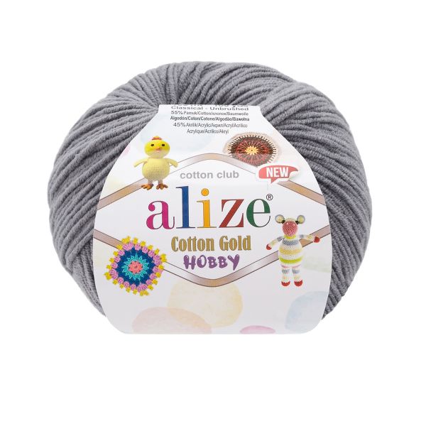 Пряжа Alize (Ализе) Cotton Gold Hobby New / уп.10 мот. по 50 г, 165 м, 87 угольный серый