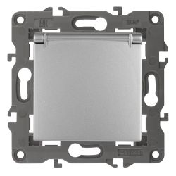 Розетка ЭРА Elegance 14-2103-03 с заземлением 2P+E Schuko со шторками с крышкой 16A-250В IP20 алюминий | Эра Elegance