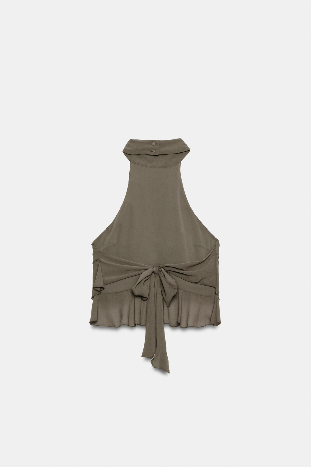 ZARA ТОП ИЗ ЖОРЖЕТА С ГОРЛОВИНОЙ ХАЛТЕР, СВЕТЛЫЙ ХАКИ