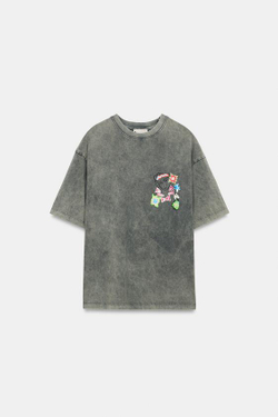 ZARA ФУТБОЛКА HENRI MATISSE С ЭФФЕКТОМ ПОТЕРТОСТИ, СЕРЫЙ
