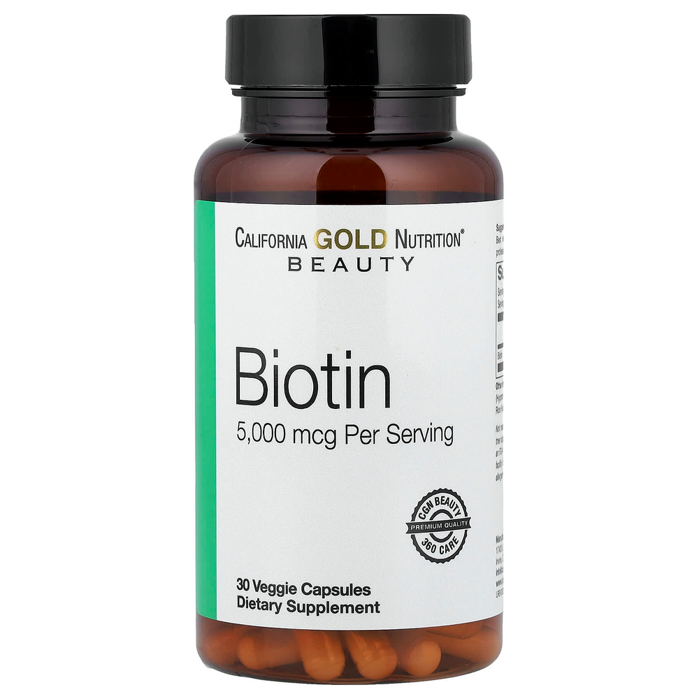 California Gold Nutrition, биотин, 5000 мкг, 30 растительных капсул